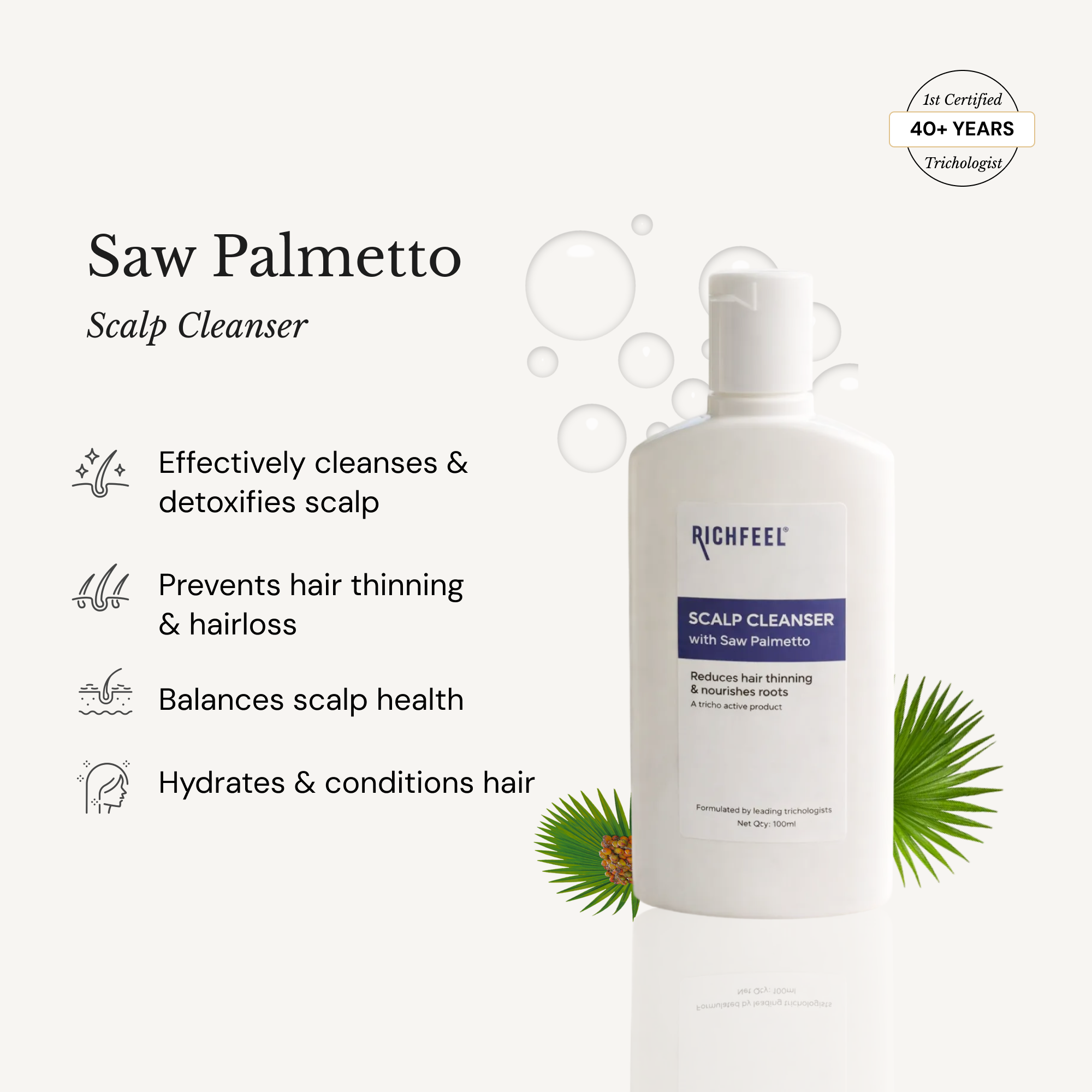 RICHFEEL Scalp Cleanser with Saw Palmetto | Premium Anti-Hair Fall & DHT Blocker Shampoo (Pack of 2)
